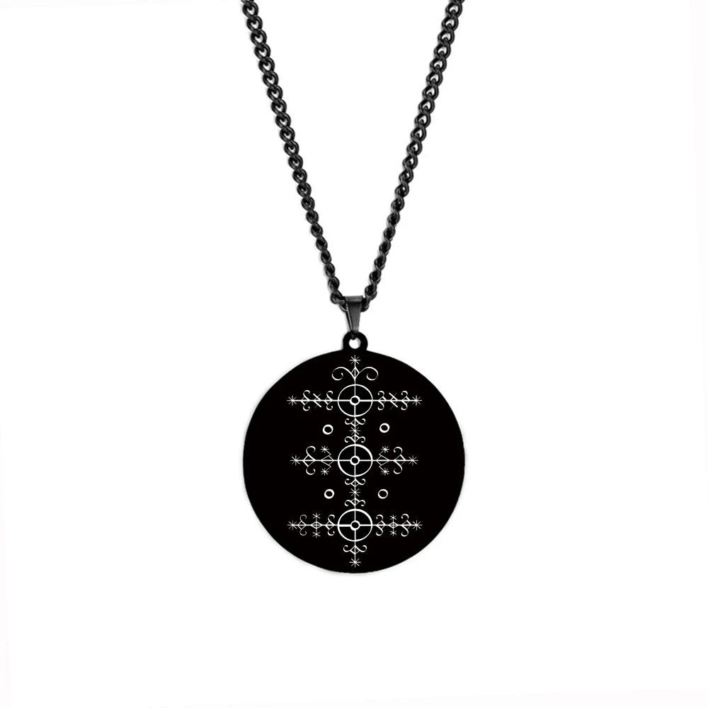 HLSS120-139 Black Color Voodoo Veve Symbols Sigil Charm Jewelry Vodou Lwa Loa Amulet Talisman Stainless Steel Pendant Necklace