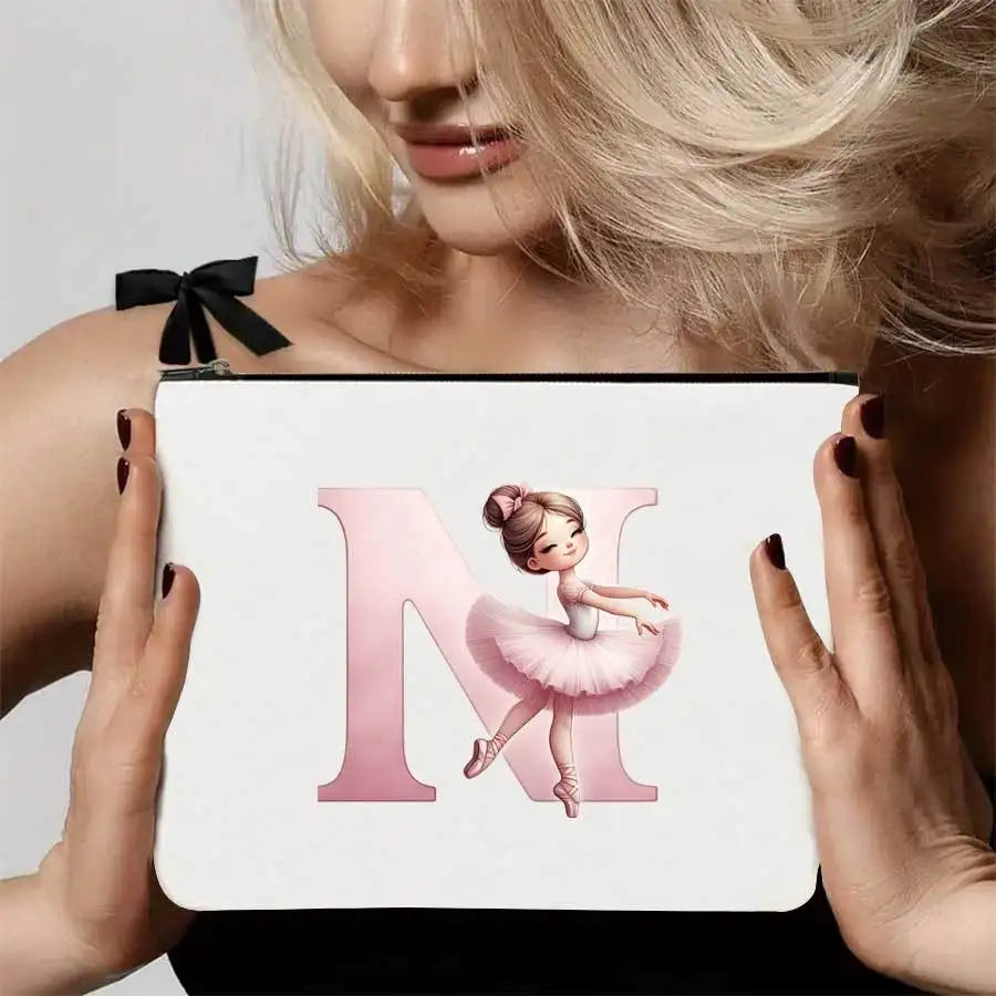 Balle Girl Printed Cosmetic Bag Women 26 Letters Alphabet Make Up Bag Portable Travel Bags Organizer Pouch Handbags Zipper Purse