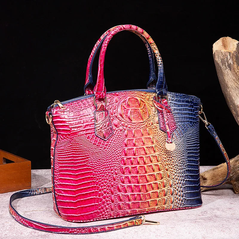 2025 Women's Crocodile Embossed Handbag Luxury Ombre Leather Purse Crossbody Shoulder Satchel Bag Gift