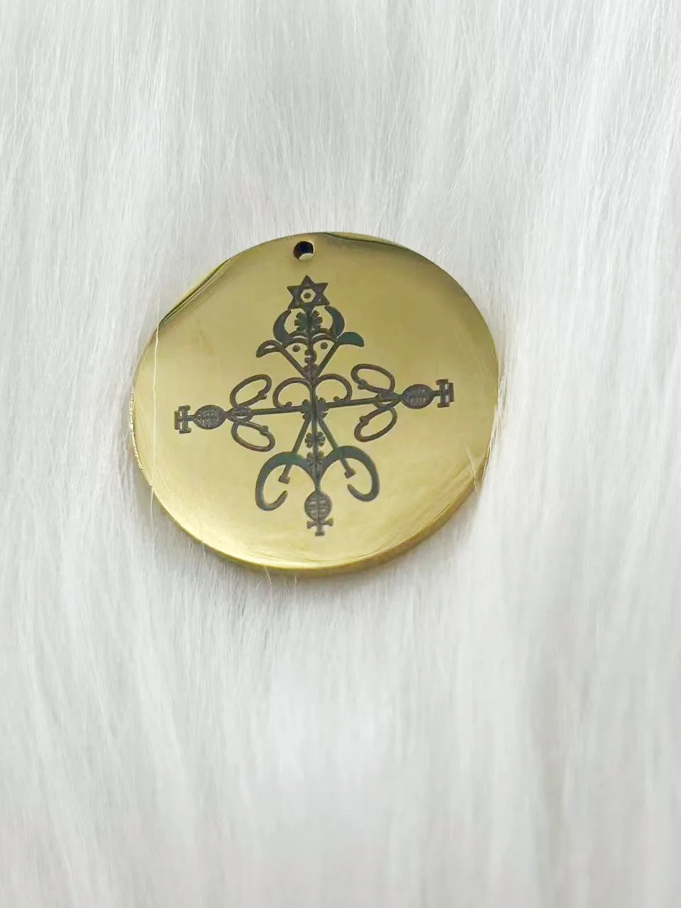 WOUWU Stainless Steel Jewelry Voodoo Veve Symbols Sigil Charm Vodou Lwa Loa Laser Engraving Amulet Talisman Pendant Necklace