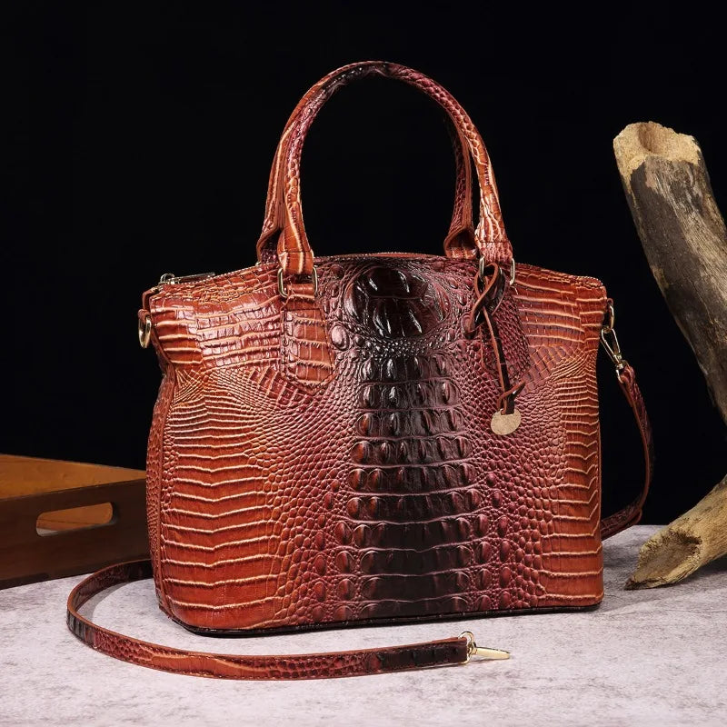 2025 Women's Crocodile Embossed Handbag Luxury Ombre Leather Purse Crossbody Shoulder Satchel Bag Gift