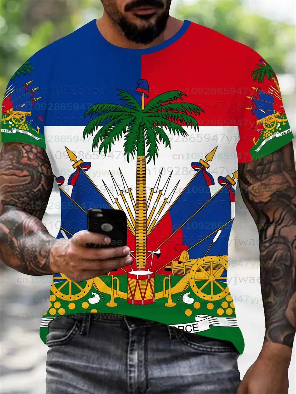 Haiti Emblem Flag Printed T-Shirt National Theme T-Shirt For Men Haitian Flag 3D Printed Tees Casual Loose Short Sleeves Tops