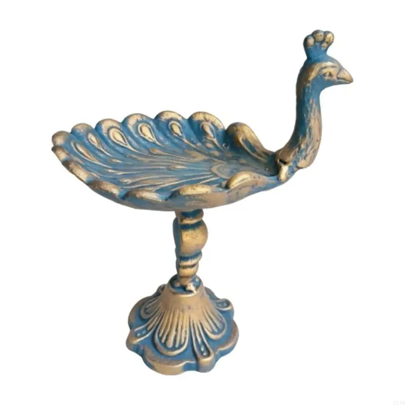 Peacocks Holders Cast Iron Antique Decorative Tray Bird Feeder with Raised Feathered Detail for Home Garden Patios 37JD