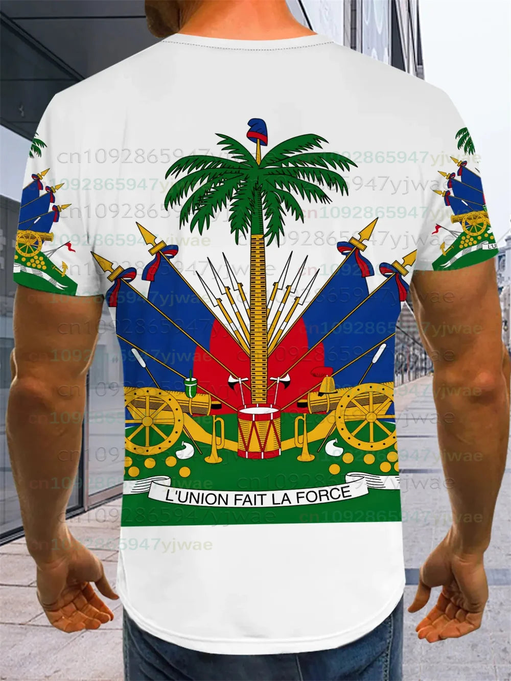 Haiti Emblem Flag Printed T-Shirt National Theme T-Shirt For Men Haitian Flag 3D Printed Tees Casual Loose Short Sleeves Tops