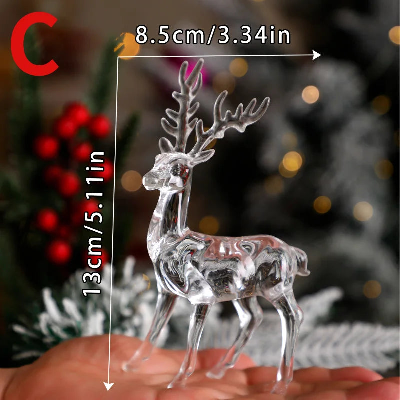 Plastic Crystal Deer Figurines Transparent Reindeer Desktop Ornament Christmas Decoration Desk Accessories Furniture for Display