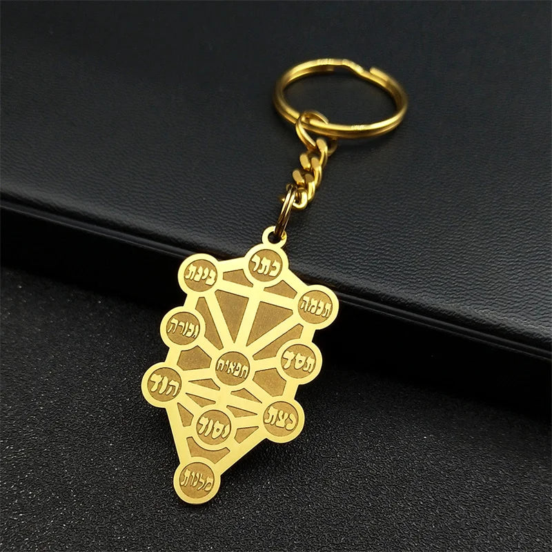 Kabbalah Sephirot Tree of Life Hebrew Key Chains for Women Men Cabala Stainless Steel Chain Bag Pendants Jewelry Gifts
