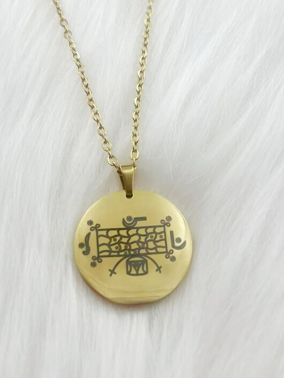 WOUWU Stainless Steel Jewelry Voodoo Veve Symbols Sigil Charm Vodou Lwa Loa Laser Engraving Amulet Talisman Pendant Necklace