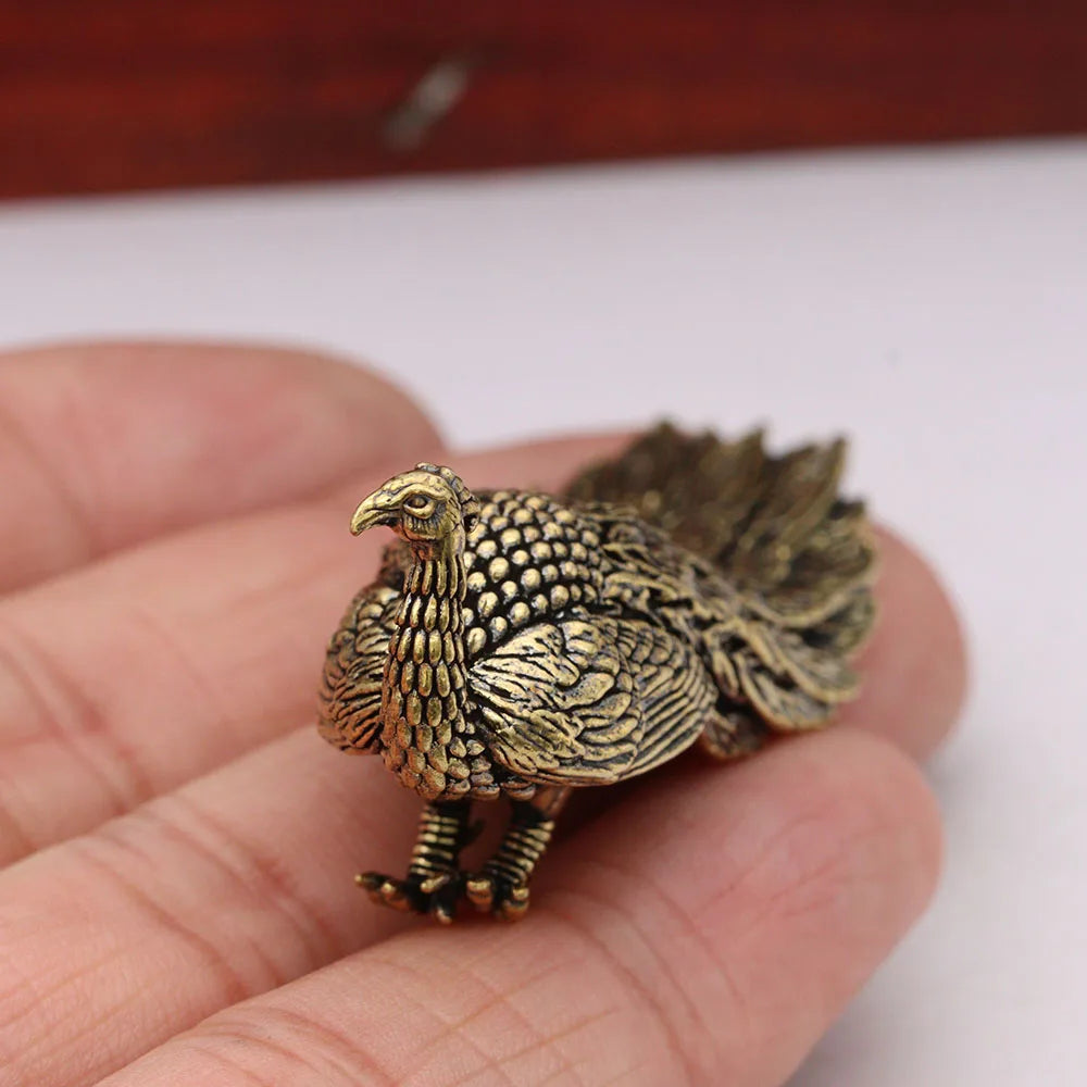 Brass Long Tailed Peacock Figurines Desktop Ornament Vintage Animal Peafowl Bird Small Statue Home Decoration Crafts Accessories