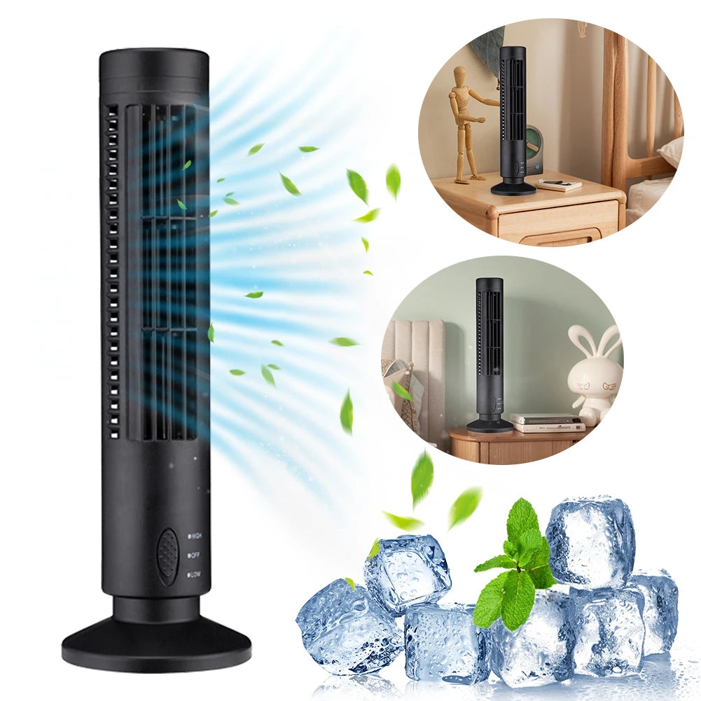 LED Tower Fan No Leaf Air Conditioner 2 Gear Speed USB Bladeless Fan Portable Electric Floor Fan for Living Room Bedroom