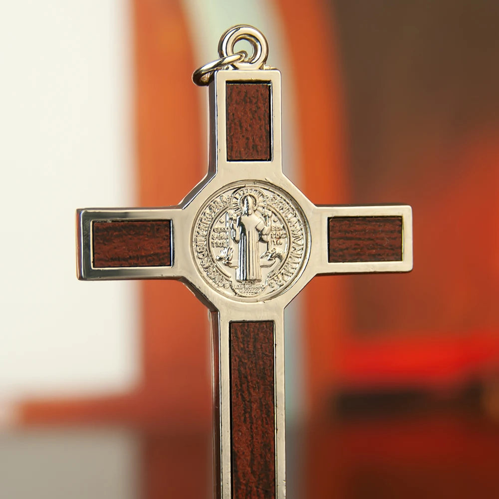 Catholic Cross Saint Benedict Cross 3.5In Gold Silver Plated Alloy Craft Church Spiritual Gift Religious Decor