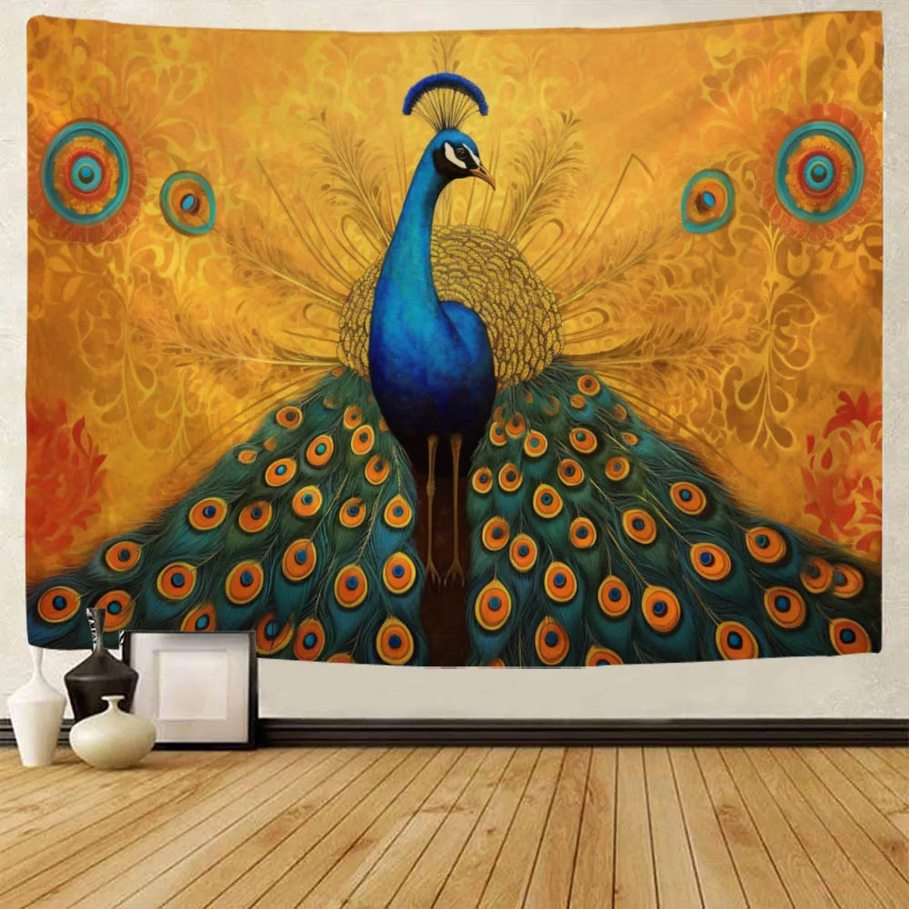 Peacock Oil Painting Tapestry Multi-Size Wall Hanging for Bedroom Dormitory Living Room Home Decor Background Cloth