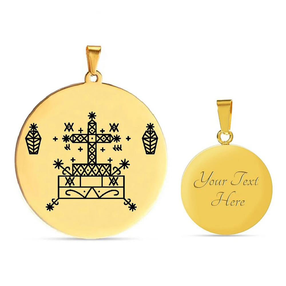 Stainless Steel Jewelry Voodoo Veve Symbols Sigil Charm Vodou Lwa Loa Laser Engraving Amulet Talisman Pendant Necklace