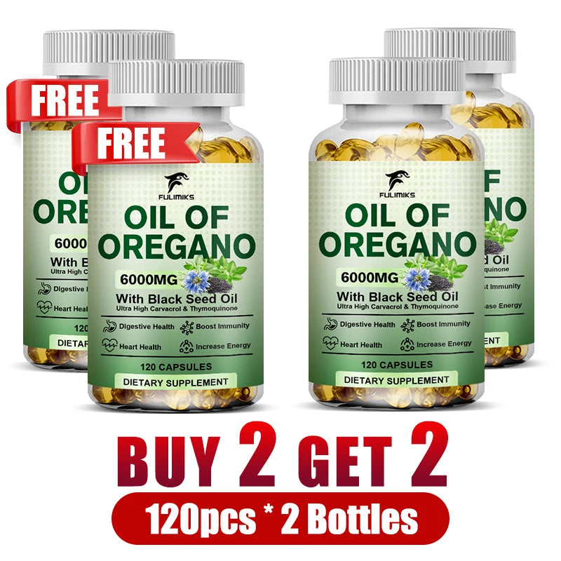 Buy 1 Get 1 Free! All-Natural Oil of Oregano Capsules, Immune Support, Digestive Health, Help Sustain Overall Well-Being