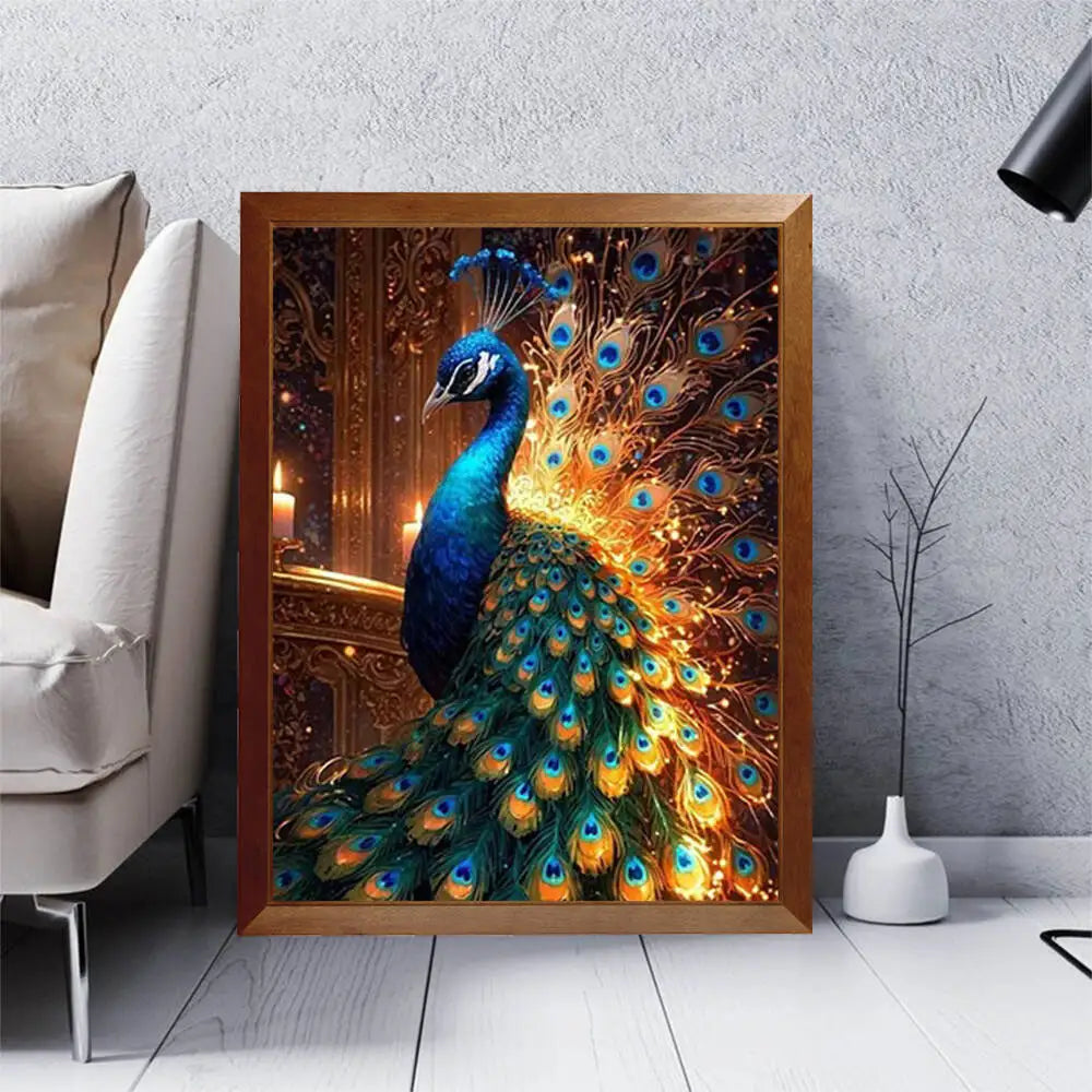 Huacan Diamond Mosaic Art Kit Peacock Animal Full Round Square Diamond Painting Living Room Wall Decoration