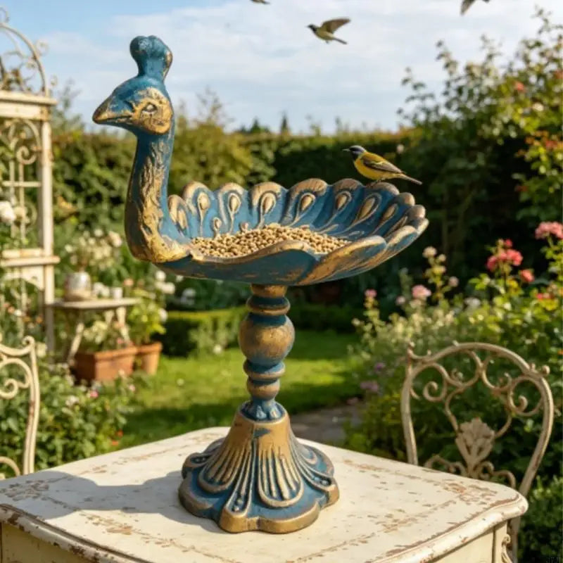 Peacocks Holders Cast Iron Antique Decorative Tray Bird Feeder with Raised Feathered Detail for Home Garden Patios 37JD