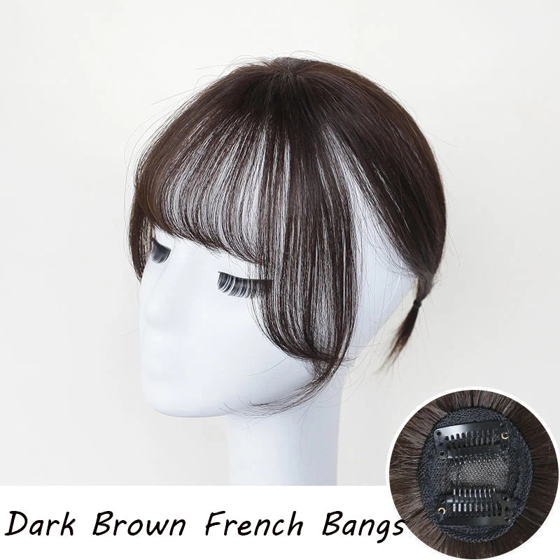 Wig Air Bangs Wig Piece Female Ultra-Thin Qi Bangs Without Trace 5X5CM Women Toupee With a Cut Bang Silk Skin Base Fringe