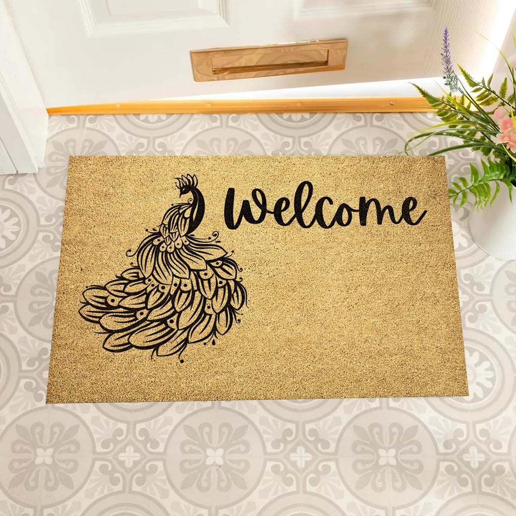 Peacock Welcome Doormat Rubber Non-Slip Funny Welcome Mats for Entryway Door Mat Indoor Outdoor Waterproof Floor Foot Mat