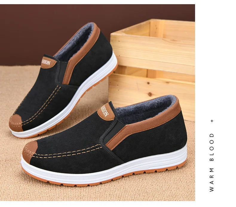 Winter Men Short Plush Warm Shoes Indoor Loafer Casual Suede New Suede Fur Black Cotton Platform Shoes Flats Platform Shoes