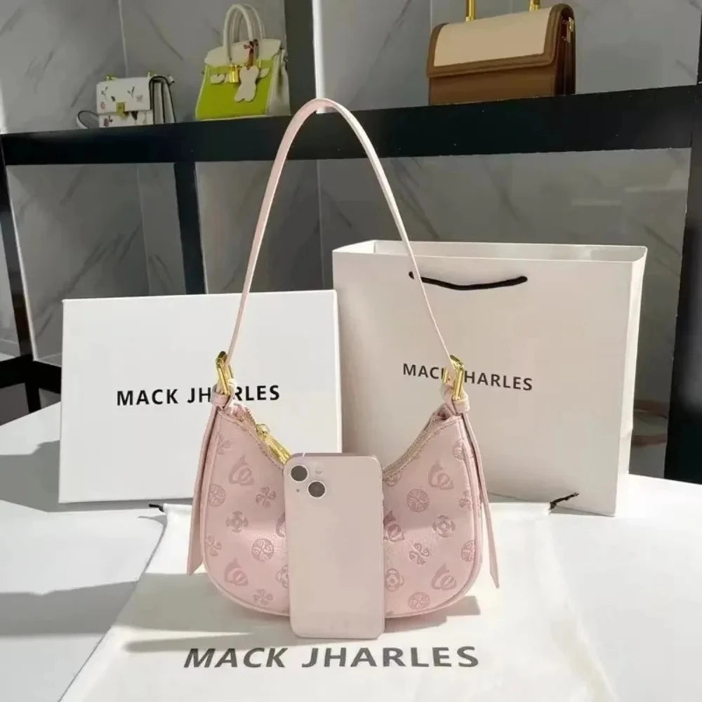Trendy Pink Underarm Bag Luxury Women's Shoulder Bag Cute Commuter Purse with Top Handle Handbags Axillary Half-Moon Lump