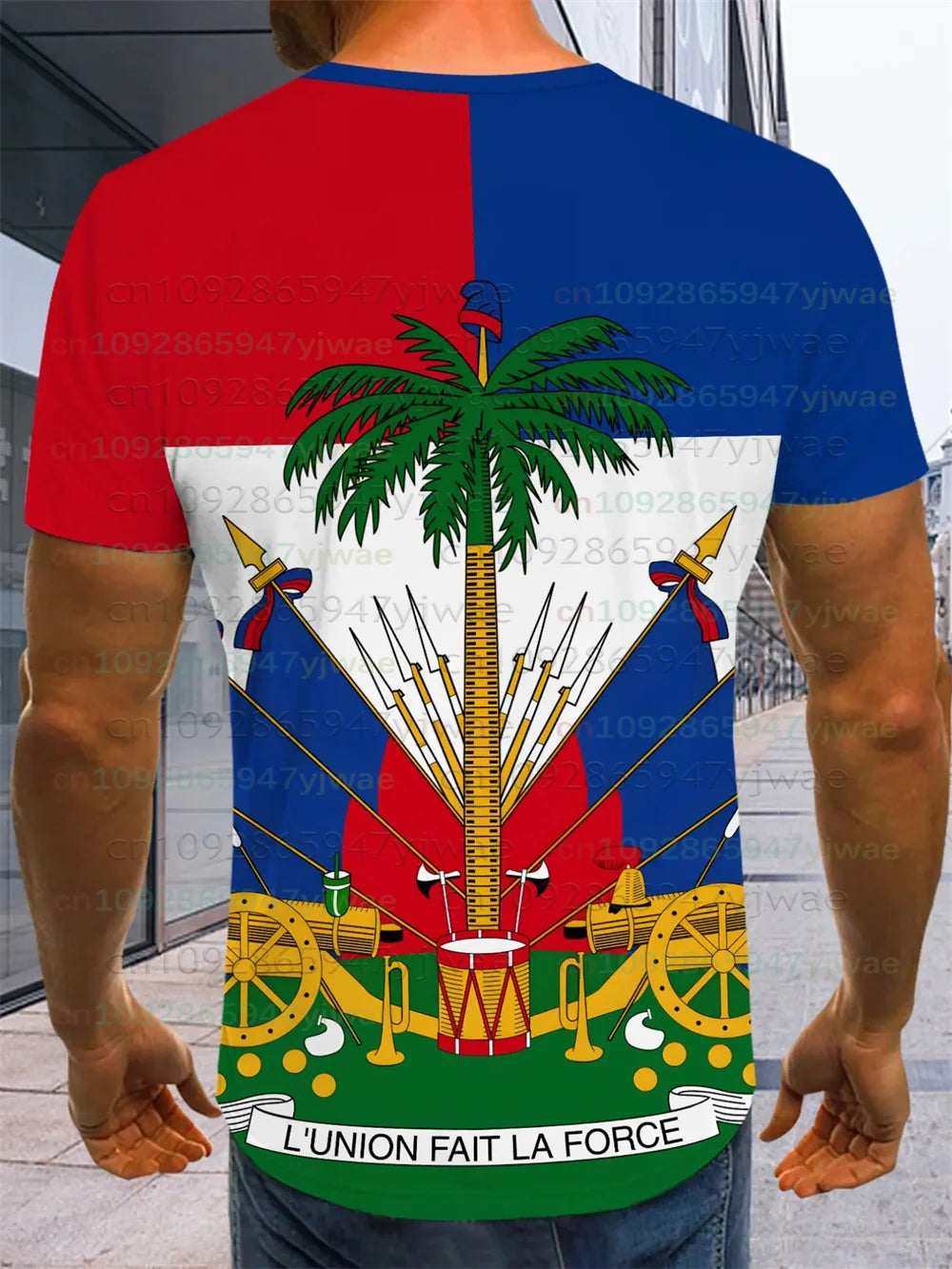 Haiti Emblem Flag Printed T-Shirt National Theme T-Shirt For Men Haitian Flag 3D Printed Tees Casual Loose Short Sleeves Tops