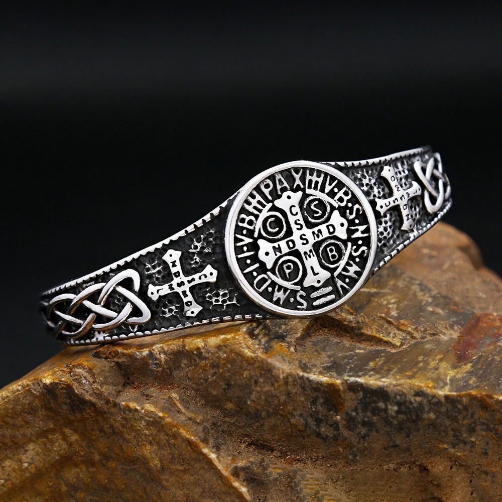 New Classic Saint Benedict CSPB Bracelet For Men Women Stainless Steel Fashion Cross Opening Bangles Biker Jewelry Dropshipping