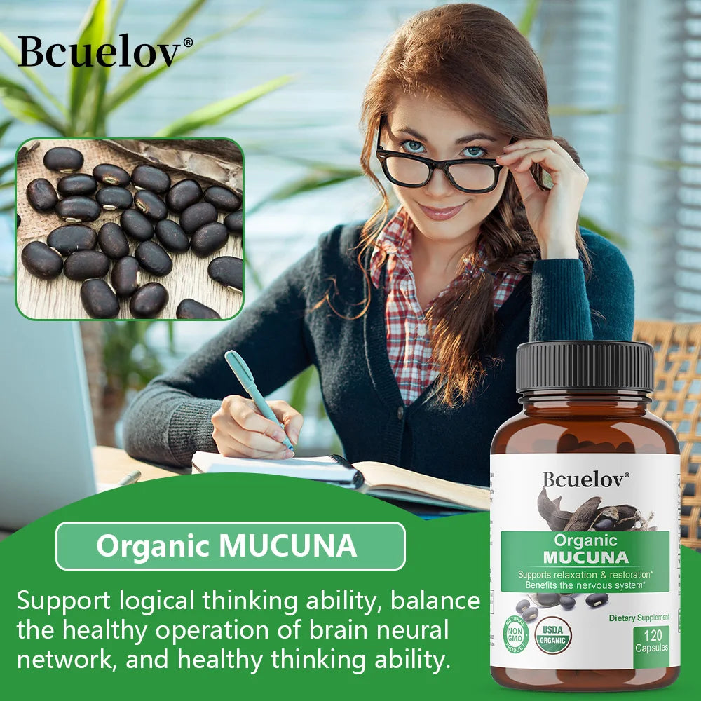 Organic Mucuna Capsules - Supports Relaxation and Well-Being - Natural Herbal Supplement for Nervous System Health