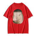 Wig Pig Gradient Buzz Cut Funny Hairstyle Emoji T-shirt, Retro Women's Humorous T-shirt Summer Streetwear Graphic T Shirts Y2K
