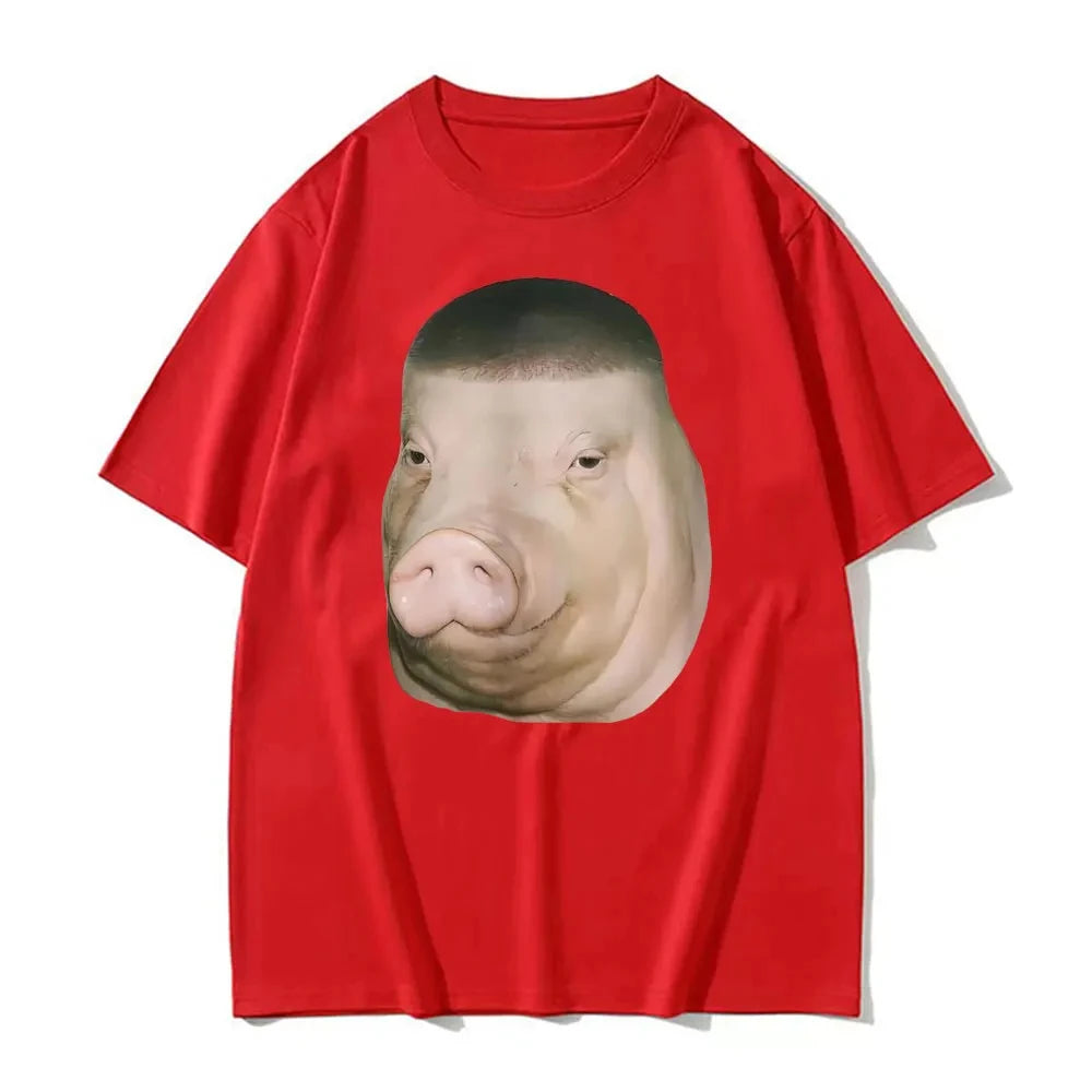 Wig Pig Gradient Buzz Cut Funny Hairstyle Emoji T-shirt, Retro Women's Humorous T-shirt Summer Streetwear Graphic T Shirts Y2K