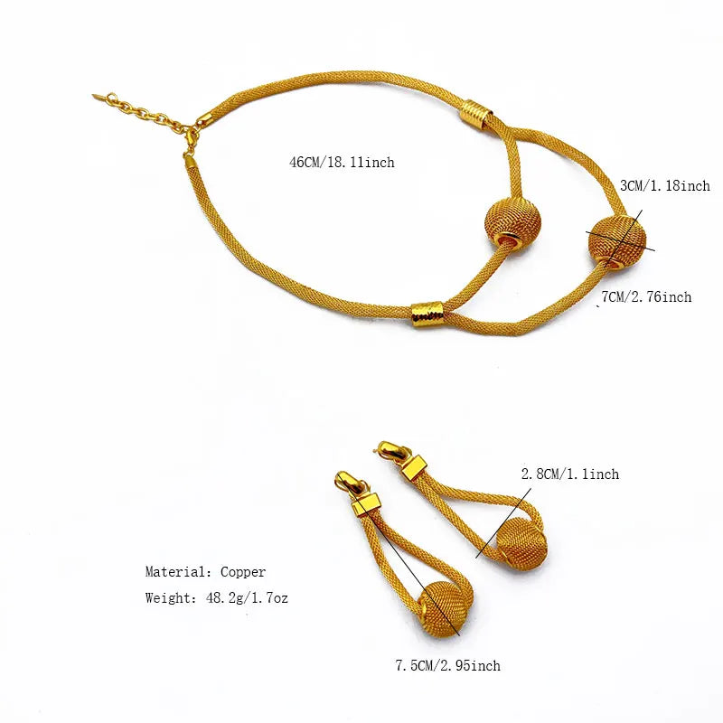 African Bead Jewelry Set For Women Dubai Indian Gold Plated Necklace Earrings Nigeria Bridal Wedding Party Gift Jewellery