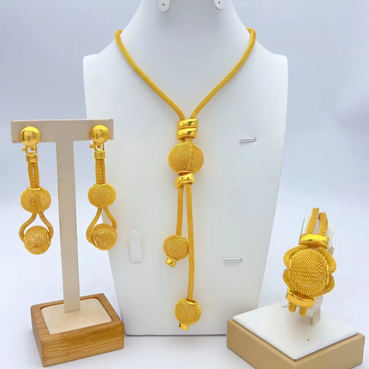African Bead Jewelry Set For Women Dubai Indian Gold Plated Necklace Earrings Nigeria Bridal Wedding Party Gift Jewellery
