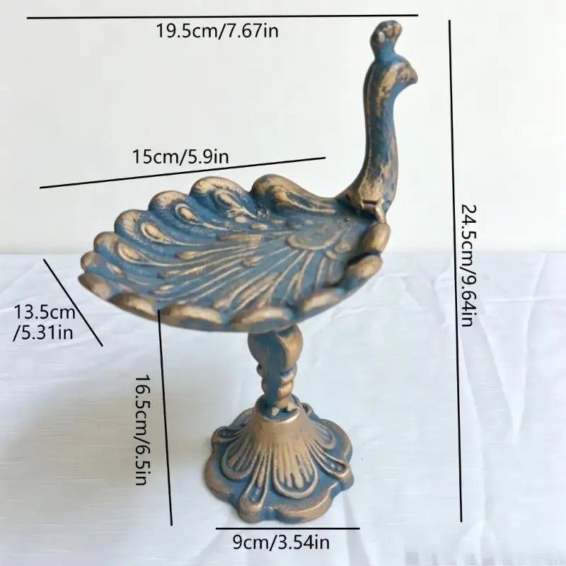 Peacocks Holders Cast Iron Antique Decorative Tray Bird Feeder with Raised Feathered Detail for Home Garden Patios 37JD