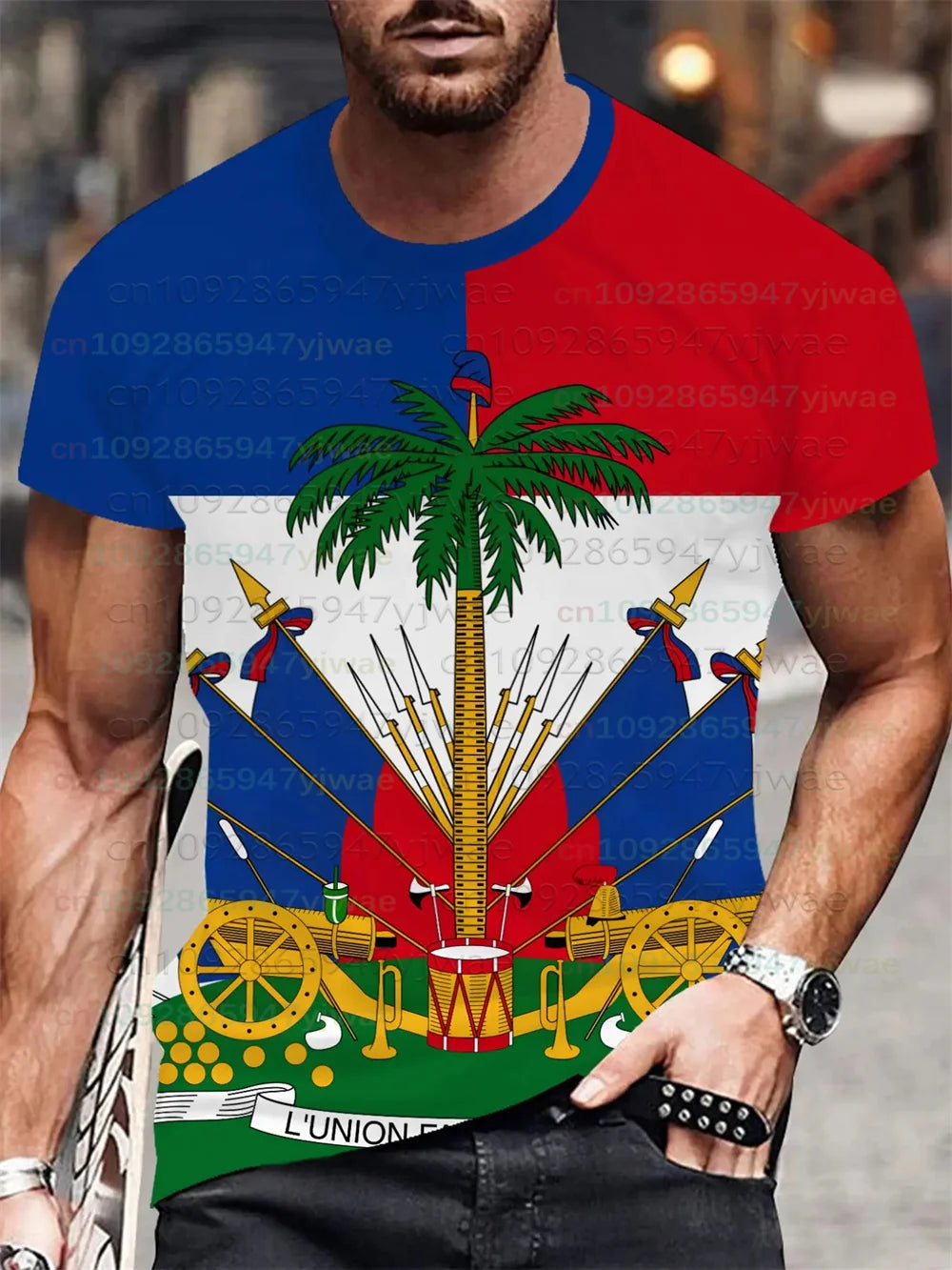 Haiti Emblem Flag Printed T-Shirt National Theme T-Shirt For Men Haitian Flag 3D Printed Tees Casual Loose Short Sleeves Tops