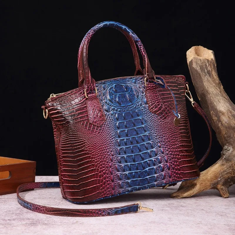 2025 Women's Crocodile Embossed Handbag Luxury Ombre Leather Purse Crossbody Shoulder Satchel Bag Gift