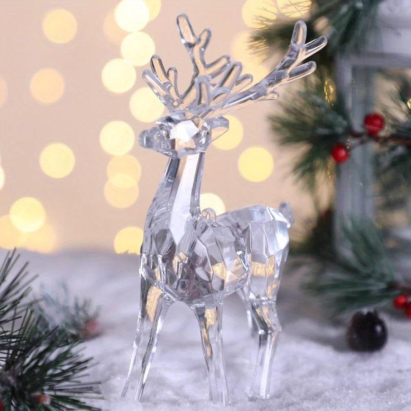 Plastic Crystal Deer Figurines Transparent Reindeer Desktop Ornament Christmas Decoration Desk Accessories Furniture for Display