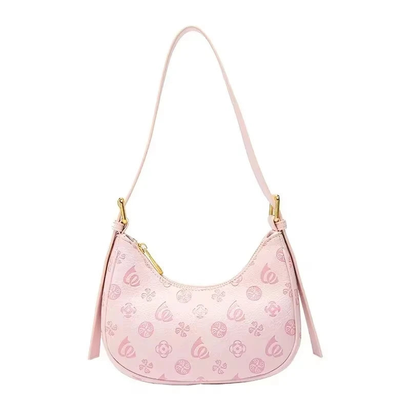 Trendy Pink Underarm Bag Luxury Women's Shoulder Bag Cute Commuter Purse with Top Handle Handbags Axillary Half-Moon Lump