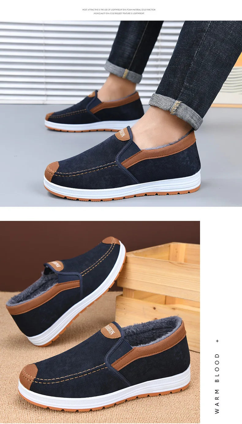 Winter Men Short Plush Warm Shoes Indoor Loafer Casual Suede New Suede Fur Black Cotton Platform Shoes Flats Platform Shoes