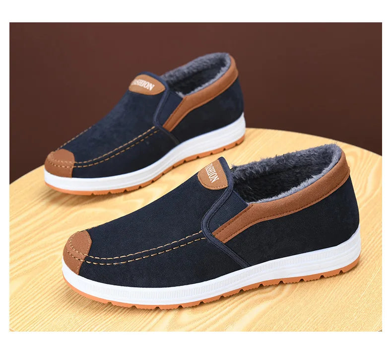 Winter Men Short Plush Warm Shoes Indoor Loafer Casual Suede New Suede Fur Black Cotton Platform Shoes Flats Platform Shoes