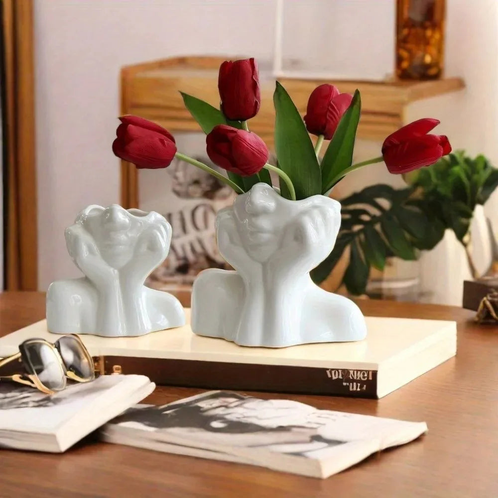 Makeup Brush Holder,Human Face Art Desktop Decoration,Vase,Compatible with Makeup Brushes, Eyebrow Pencils, Lipstick,Home Organi