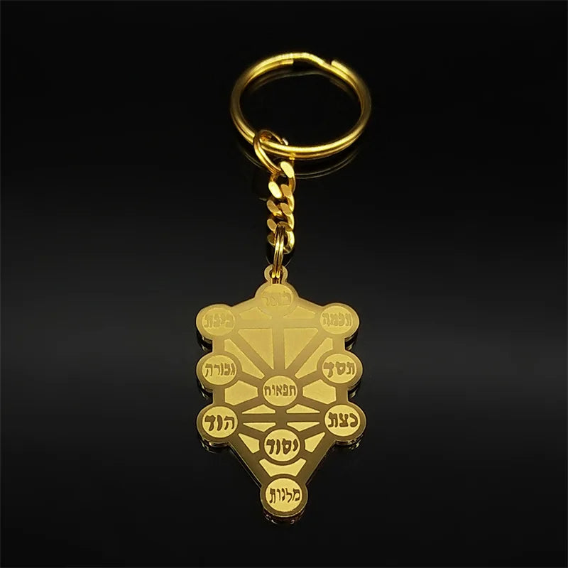 Kabbalah Sephirot Tree of Life Hebrew Key Chains for Women Men Cabala Stainless Steel Chain Bag Pendants Jewelry Gifts