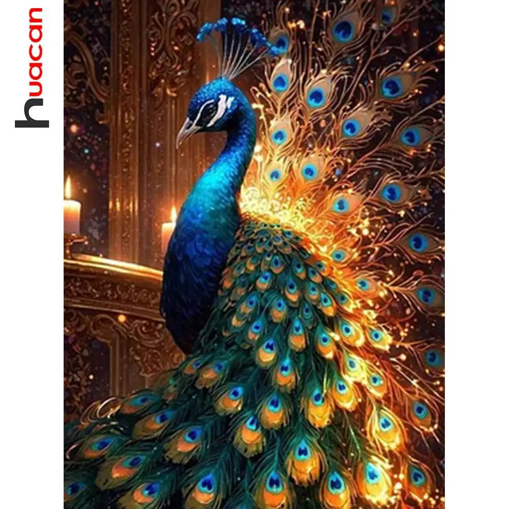Huacan Diamond Mosaic Art Kit Peacock Animal Full Round Square Diamond Painting Living Room Wall Decoration