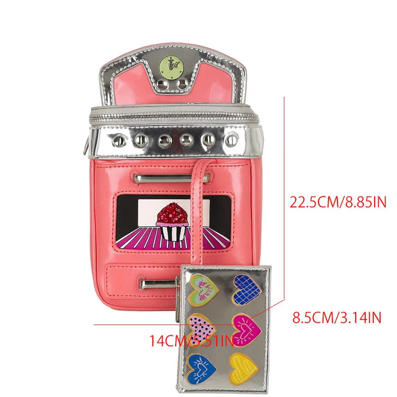 Pink Phone Bag Thin Chain Shoulder Strap Design Crossbody Bag Contrasting Colors Box Shaped Bag With Pendant Zipper Square Bag
