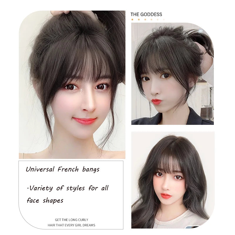 Wig Air Bangs Wig Piece Female Ultra-Thin Qi Bangs Without Trace 5X5CM Women Toupee With a Cut Bang Silk Skin Base Fringe