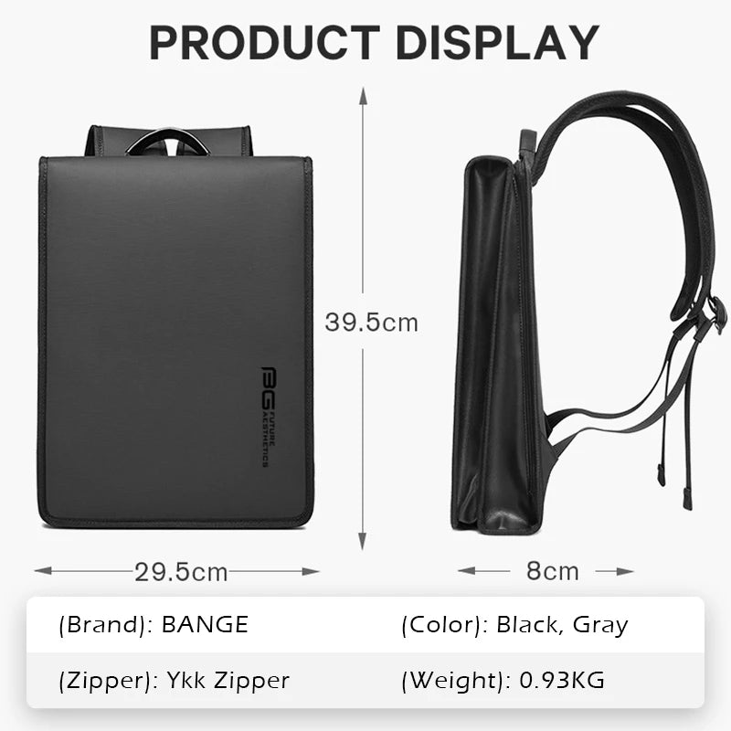 BANGE Simple Design Slim Backpack For Men 14 Inch Laptop Bag Waterproof Minimalist Flat Business Backpack Casual Travel Work Bag