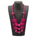 Boho Red Geometric Woods Necklaces For Women Long Wooden Beads Pendant Statement Necklace Beaded Ethnic Jewelry Handmade