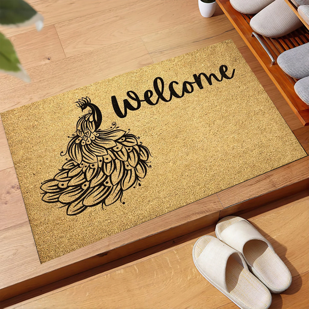 Peacock Welcome Doormat Rubber Non-Slip Funny Welcome Mats for Entryway Door Mat Indoor Outdoor Waterproof Floor Foot Mat