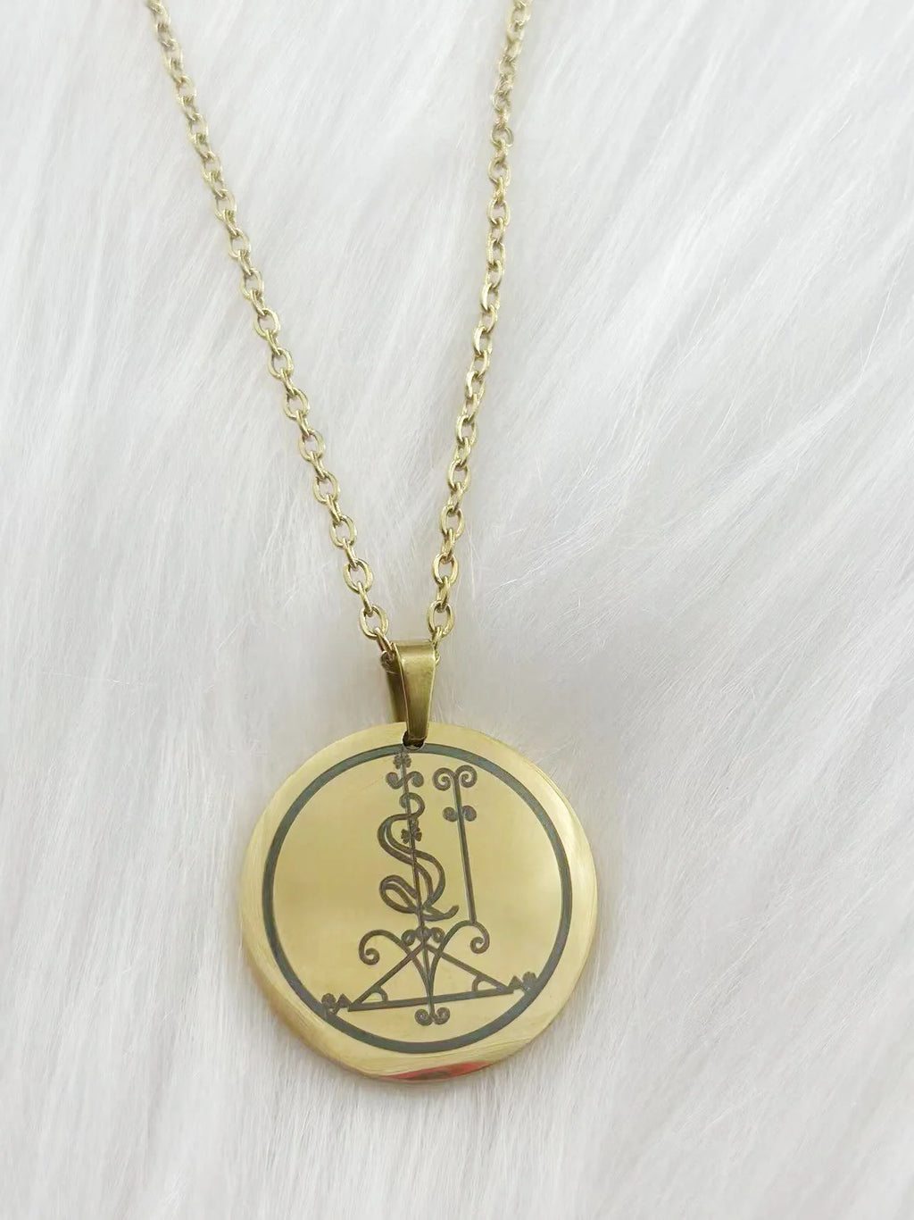 WOUWU Stainless Steel Jewelry Voodoo Veve Symbols Sigil Charm Vodou Lwa Loa Laser Engraving Amulet Talisman Pendant Necklace