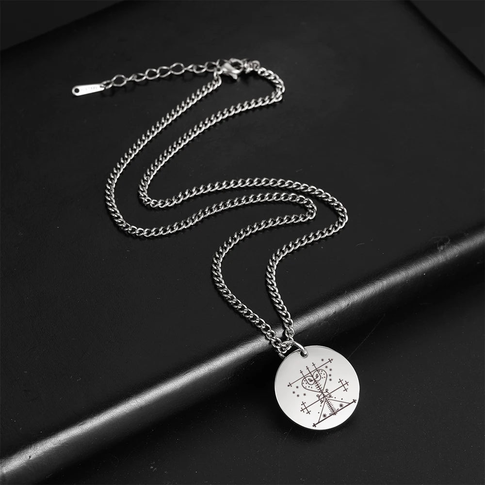 LIKGREAT Vodou Voodoo Pendant Necklaces Stainless Steel Agwe Ezili Dantor Ogoun Gran Bwa Papa Legba Veves Symbol Amulet Jewelry
