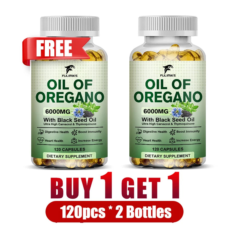 Buy 1 Get 1 Free! All-Natural Oil of Oregano Capsules, Immune Support, Digestive Health, Help Sustain Overall Well-Being