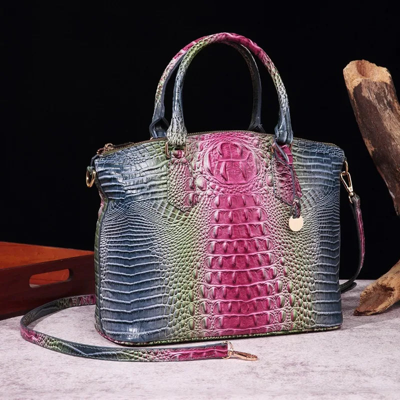 2025 Women's Crocodile Embossed Handbag Luxury Ombre Leather Purse Crossbody Shoulder Satchel Bag Gift