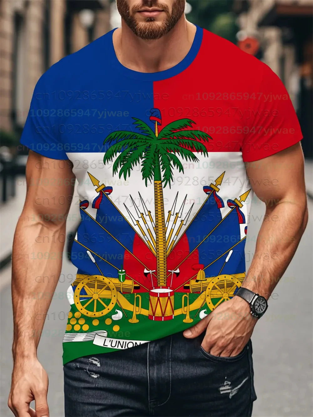 Haiti Emblem Flag Printed T-Shirt National Theme T-Shirt For Men Haitian Flag 3D Printed Tees Casual Loose Short Sleeves Tops